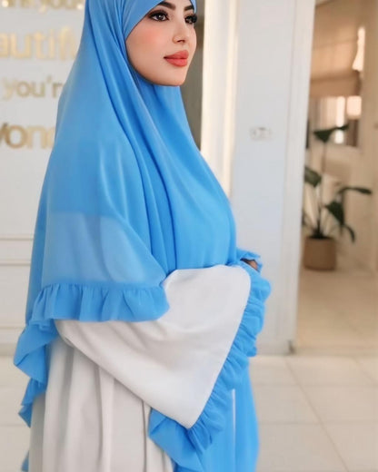 عباية بنت حوران مع خمار طويل – تصميم فاخر بأكمام مكشكشة